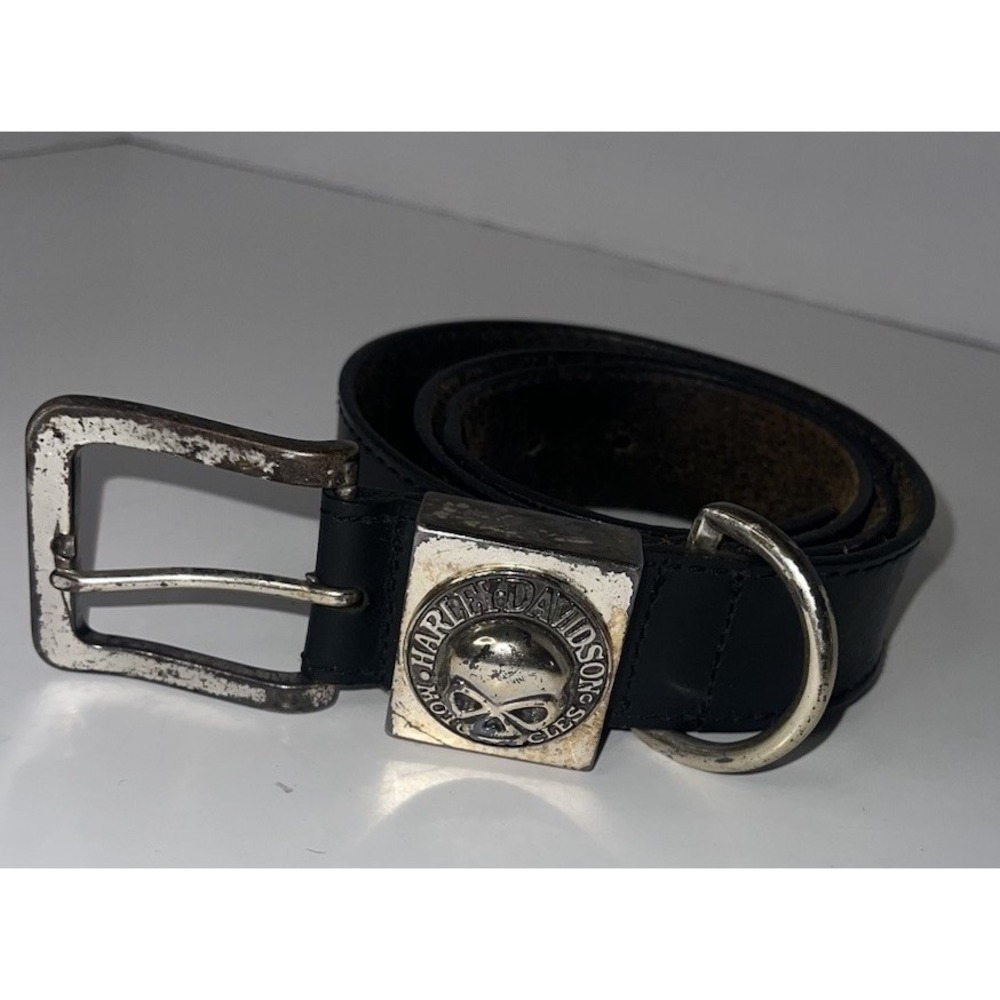 Harley Davidson Mens Black Leather Belt Vintage Made in USA Willie G Skull 38